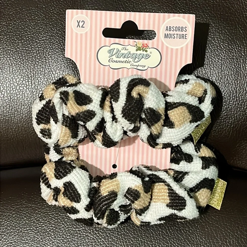 NWT 2 leopard print microfiber scrunchies from The Vintage Cosmetic Company